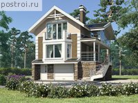 B-183-1P проект двухэтажного коттеджа из пенобетона с цоколем и мансардой и гаражом размером 8 на 11 