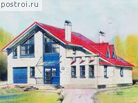 D-155-1P проект одноэтажного коттеджа из пеноблоков с мансардой и гаражом размером 13 на 10 