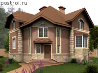 E-291-1K проект двухэтажного дома из кирпича с цоколем размером 11 на 11 