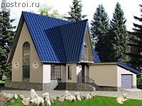 F-155-1P проект одноэтажного коттеджа из пеноблоков с мансардой и гаражом размером 17 на 11