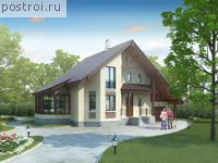 G-201-1P проект одноэтажного дома из пенобетона с мансардой и гаражом размером 11 на 14 