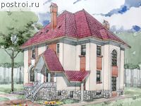 J-553-1K проект двухэтажного дома из кирпича с цоколем и гаражом размером 16 на 16 