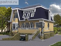 K-280-1K проект двухэтажного дома из кирпича с цоколем и гаражом размером 12 на 14 