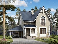 L-112-1P проект одноэтажного коттеджа из пенобетона с мансардой и гаражом размером 9 на 8 