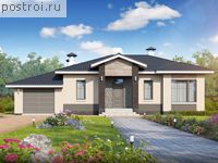 L-129-1P проект одноэтажного коттеджа из газобетона с гаражом размером 13 на 16 