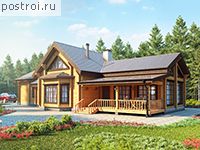 M-224-1D проект одноэтажной деревянной бани из бруса с мансардой и гаражом размером 10 на 25 