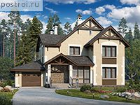 N-233-1P проект двухэтажного дома из газобетона с гаражом размером 16 на 16 