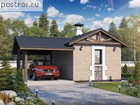 P-045-1P проект одноэтажной бани из пеноблока с гаражом размером 10 на 7 