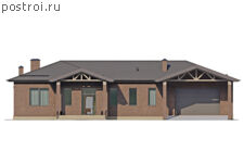 P-298-1P проект одноэтажного дома из пеноблоков с подвалом и гаражом размером 24 на 22 - вид спереди P-298-1P проект одноэтажного дома из пеноблоков с подвалом и гаражом размером 24 на 22 - вид спереди