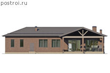 P-298-1P проект одноэтажного дома из пеноблоков с подвалом и гаражом размером 24 на 22 - вид сзади P-298-1P проект одноэтажного дома из пеноблоков с подвалом и гаражом размером 24 на 22 - вид сзади