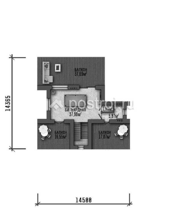 P-435-1P проект дома из газобетона с цоколем размером 18 на 26 - 3-й этаж P-435-1P проект дома из газобетона с цоколем размером 18 на 26 - 3-й этаж
