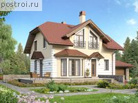 R-218-1K проект двухэтажного дома из кирпича с подвалом и гаражом размером 14 на 11 