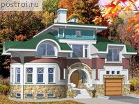 S-395-1K проект двухэтажного дома из кирпича с цоколем и гаражом размером 14 на 14 