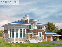 S-464-1K проект двухэтажного дома из кирпича с цоколем и гаражом размером 16 на 21 