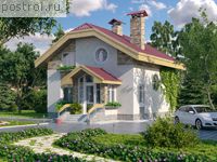 T-104-1K проект одноэтажного коттеджа из кирпича с мансардой размером 8 на 8 