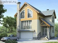 T-192-1P проект двухэтажного коттеджа из пенобетона с цоколем и гаражом размером 11 на 9 