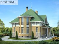 T-254-1P проект двухэтажного коттеджа из пеноблоков с цоколем размером 12 на 13 