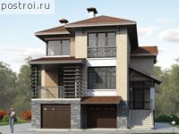 T-260-1P проект двухэтажного дома из пеноблоков с цоколем и гаражом размером 15 на 11 