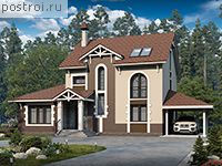 T-274-2P проект двухэтажного дома из пеноблоков с мансардой и гаражом размером 13 на 18 