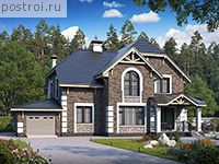 T-276-2P проект двухэтажного дома из пенобетона с мансардой и гаражом размером 14 на 20 