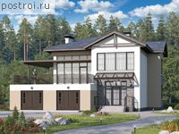 T-308-1P проект двухэтажного коттеджа из пенобетона с гаражом размером 21 на 14 