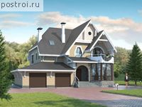 T-351-1P проект двухэтажного коттеджа из газобетона с мансардой и гаражом размером 15 на 16 