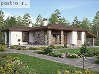 U-114-1K проект одноэтажного коттеджа из кирпича с гаражом размером 15 на 13 