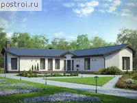 U-181-1P проект одноэтажного дома из пеноблоков с подвалом размером 20 на 20 