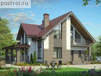 U-187-3P проект одноэтажного дома из пеноблоков с мансардой размером 12 на 12 