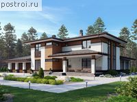 U-498-1P проект двухэтажного дома из газобетона с подвалом и гаражом размером 25 на 19