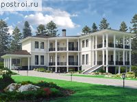 U-545-1K проект двухэтажного дома из кирпича с цоколем и гаражом размером 18 на 23