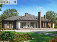 V-246-1K проект одноэтажного дома из кирпича с гаражом размером 21 на 24 